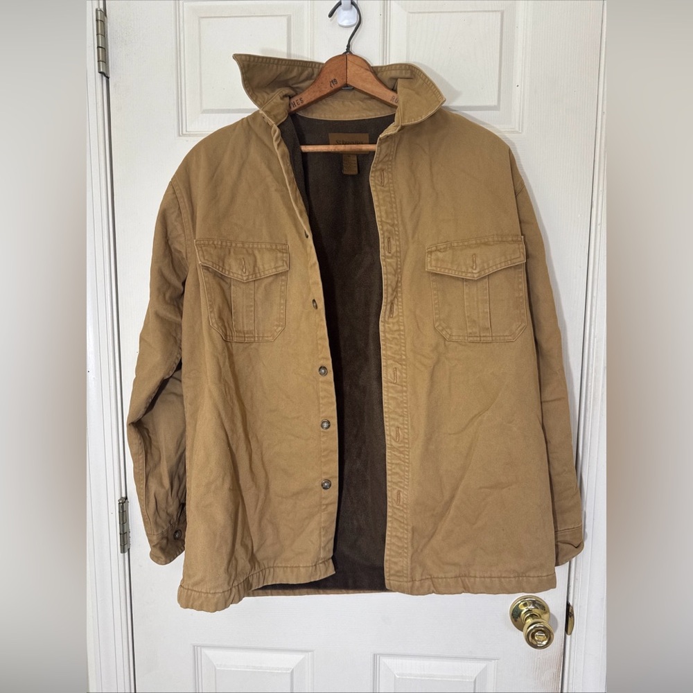 St. John’s Bay Men’s Tan Jacket Size Medium / Large Fleece Lining Excellent Cond